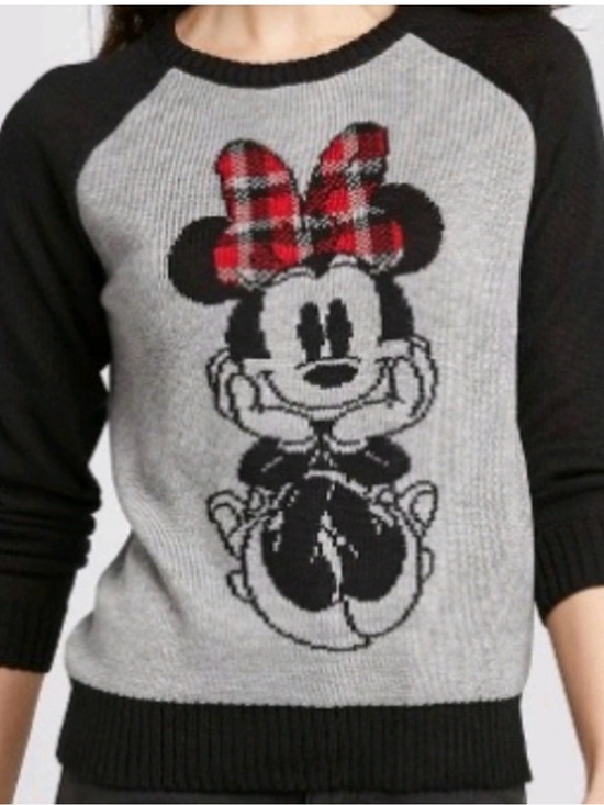 Disney Sweaters - NWT Disney Minnie Mouse Buffalo Plaid Bow Knit Sweater XS Holiday Cozy Christmas